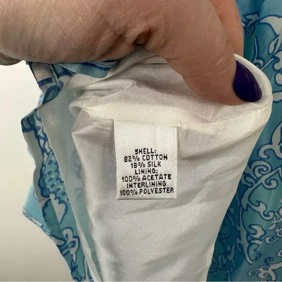 Lily Pulitzer Angelette Dress Size 0 Strapless Blue White Silk Butterfly Floral‎ - Picture 7 of 8
